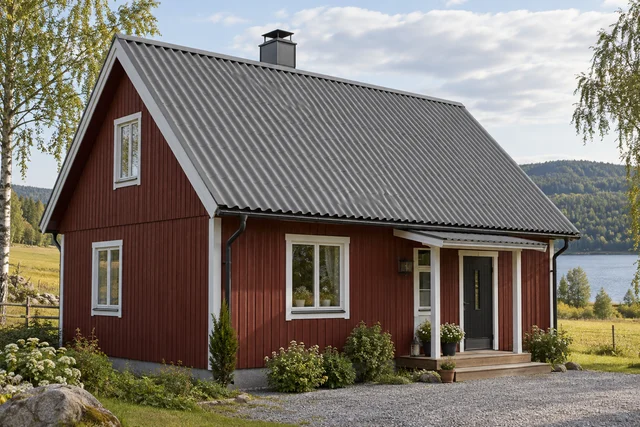 Illustrert hus med fibersement.