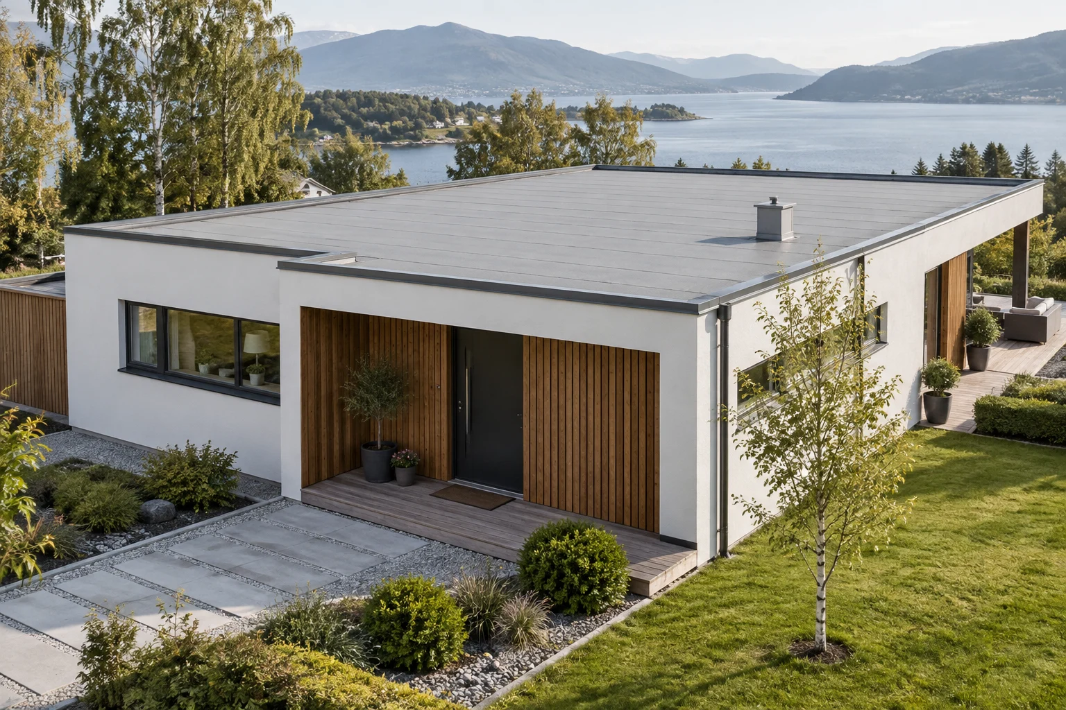 Illustrert hus med pvc og tpo/fpo.